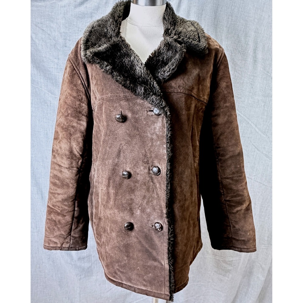 Camera Collection Brown Leather Coat‎ Faux Fur Lined XL